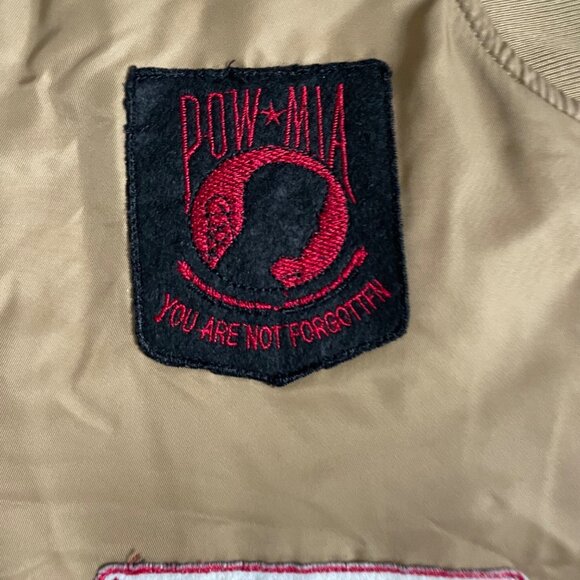 Uncle Ralph Mens Medium Bomber Jacket With Embroidered Patches Beige & Orange - Picture 6 of 11